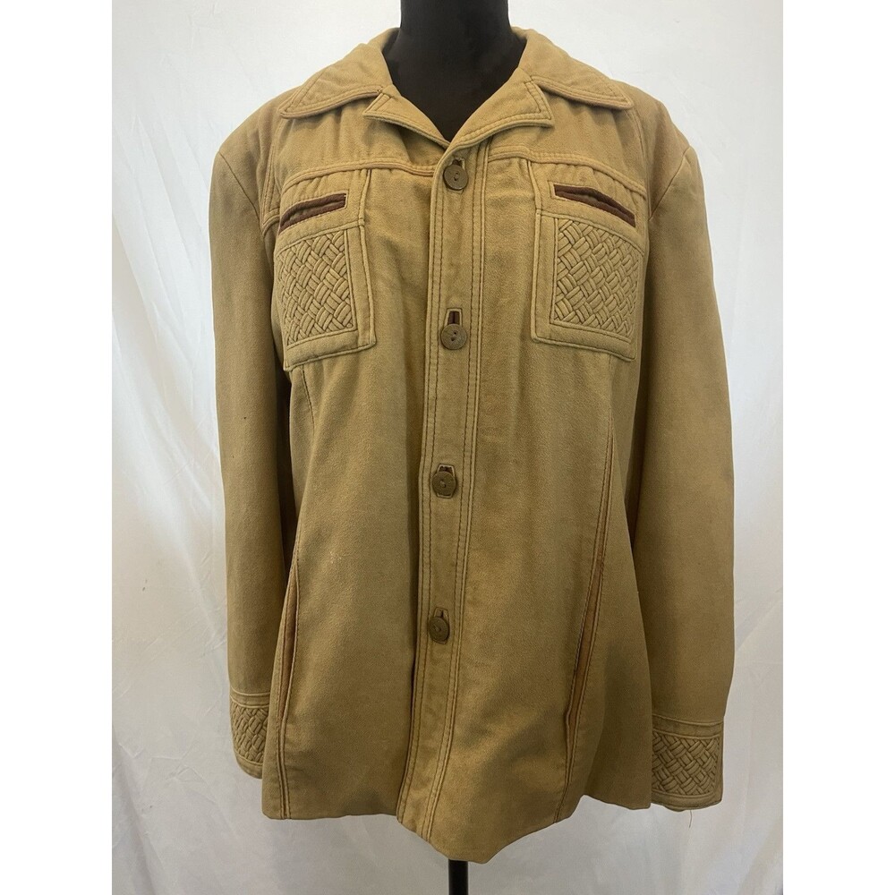 Pioneer Wear Mens Vintage 70s 80s Faux Suede Jacket Tan 44R Western Ranch Cowboy
